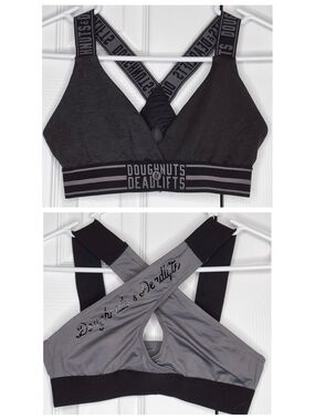 BUNDLE OF 2 Doughnuts & Deadlifts Logo Sports Bras in Black & Gray